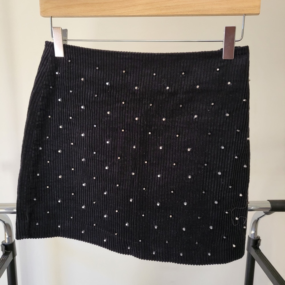 Navy blue velvet mini skirt with silver studs